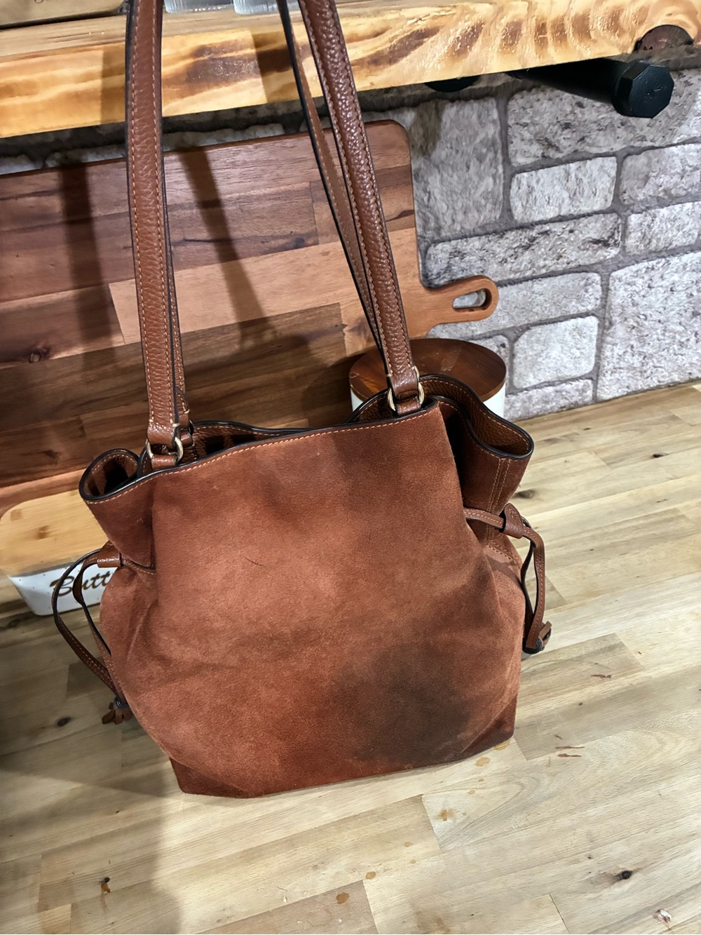 Coach Suede Shoulder Bag in Rich Chestnut Brown with Tassels - Picture 5 of 9